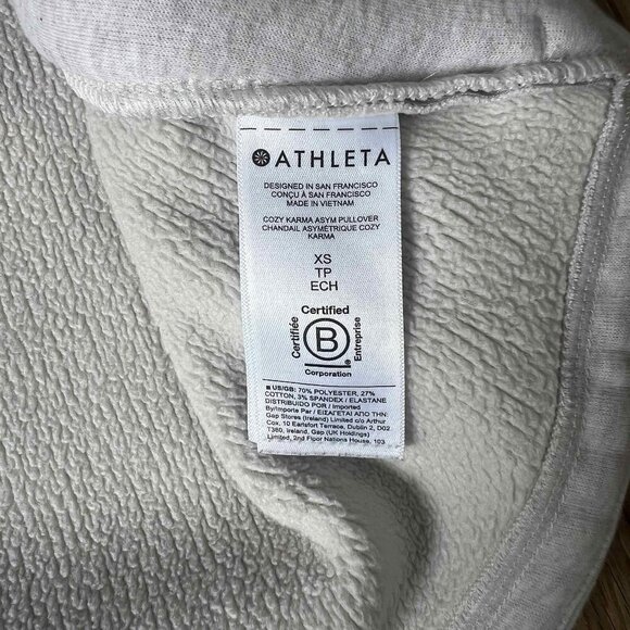 Athleta Cozy Karma Asym Pullover Wrap Sweatshirt Longsleeve Heather White XS - Picture 13 of 14